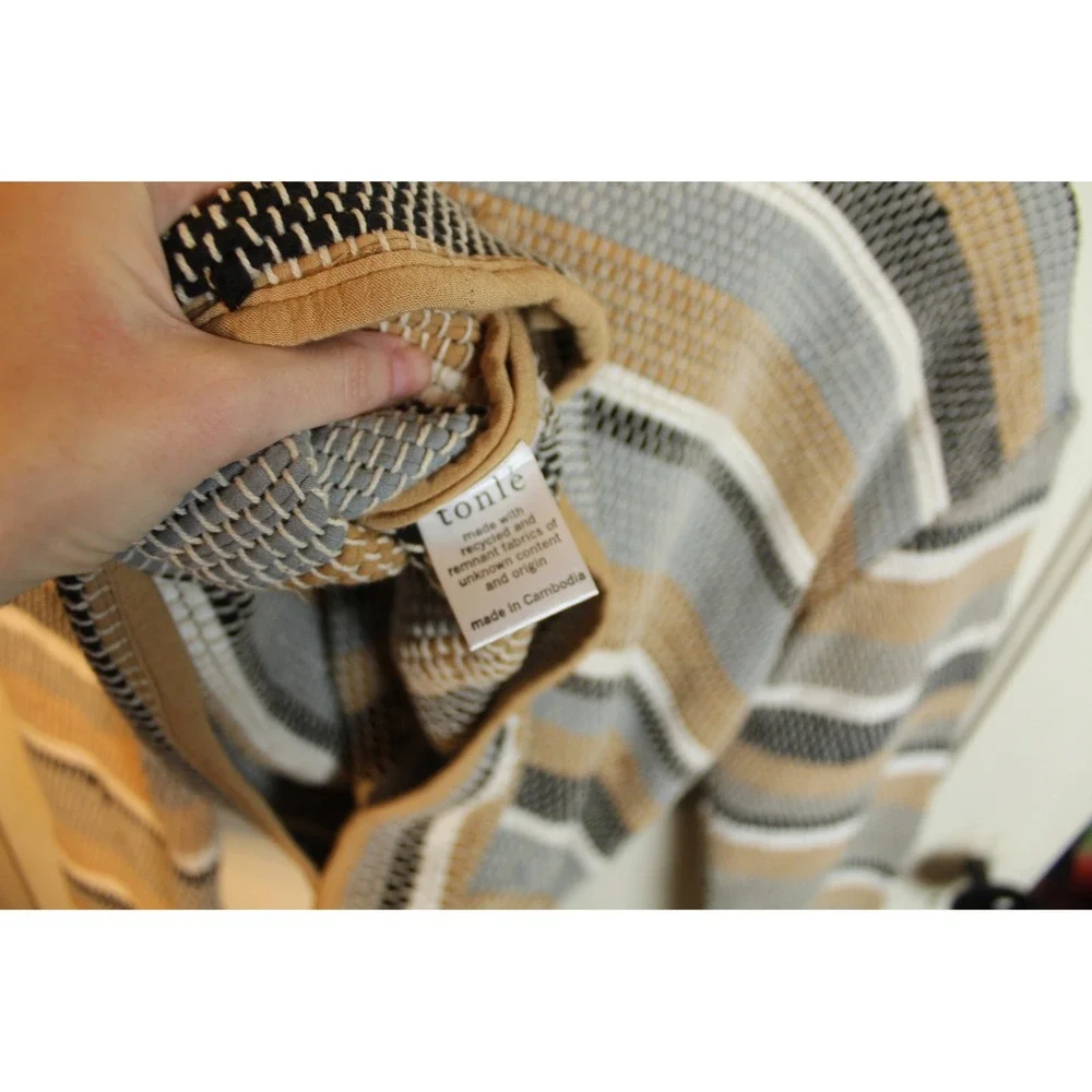 tonlé Striped Knit Sweater Top‎ Women Size S M Textured Beige Black White